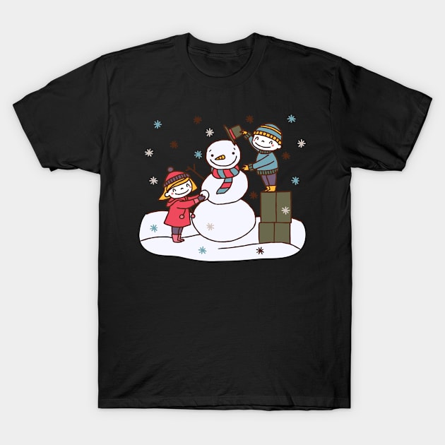 Christmas Snow man with children T-Shirt by andytruong